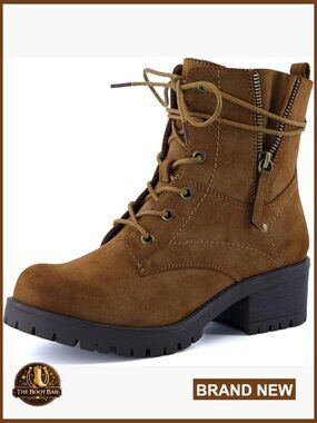 Women's Heeled Combat Boots - Lace-Up with Side Zipper, Memory Foam, Vegan